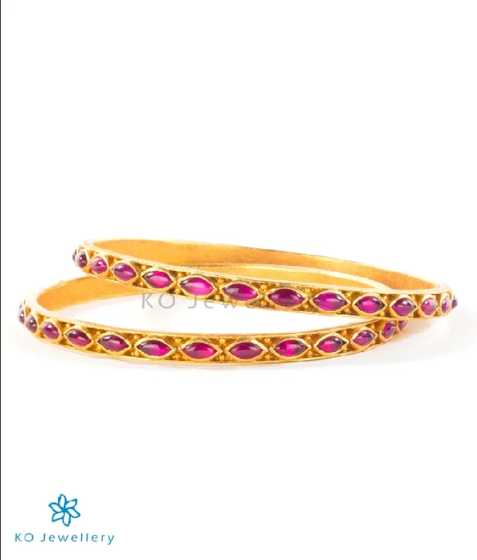 Stone cluster bangles-The Dishita Silver Kempu Bangle (Size 2.2/2.4/2.6/2.8 )