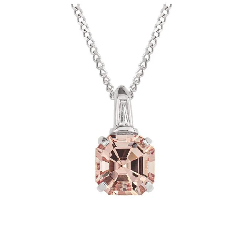 Sapphire stone engagement rings-9ct White Gold Octangonal Cut Morganite & Diamond Pendant