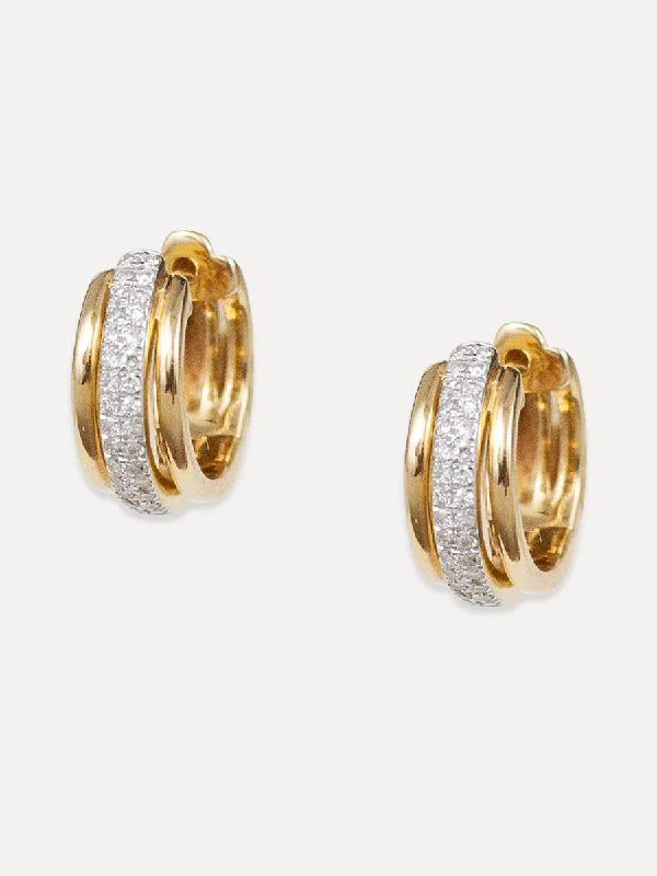 Coiled cord earrings-14K Two Tone Diamond Row Huggies