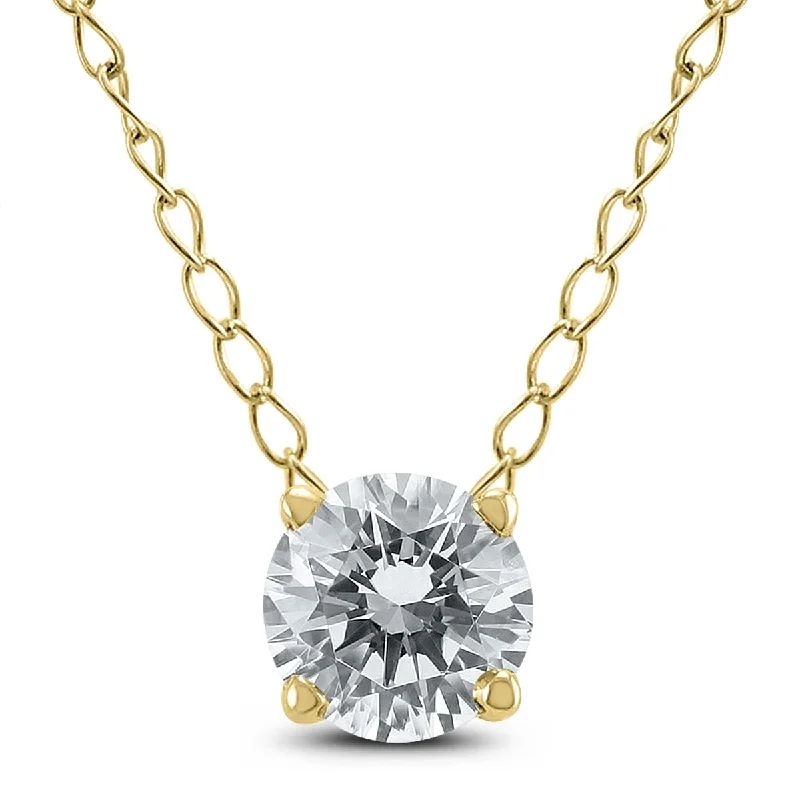 Yarn fringe necklaces-Marquee 1/2 Carat Floating Round Diamond Solitaire Necklace in 14K Yellow Gold