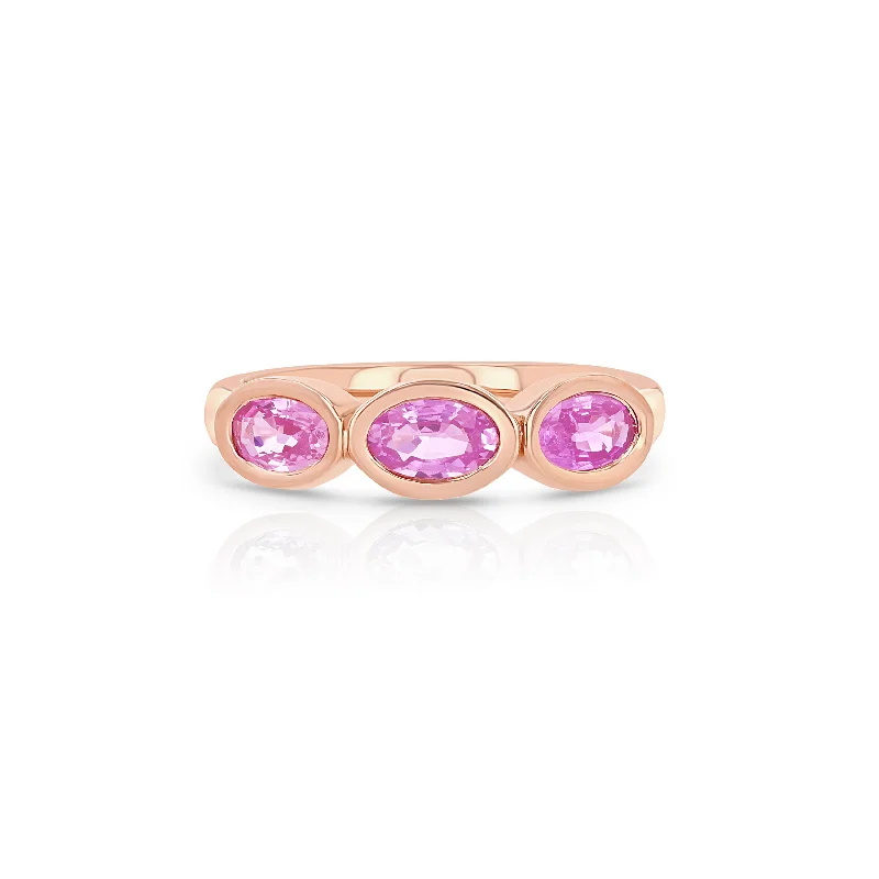 Bamboo design rings-Pink Sapphire Trio Oval Pinky Ring