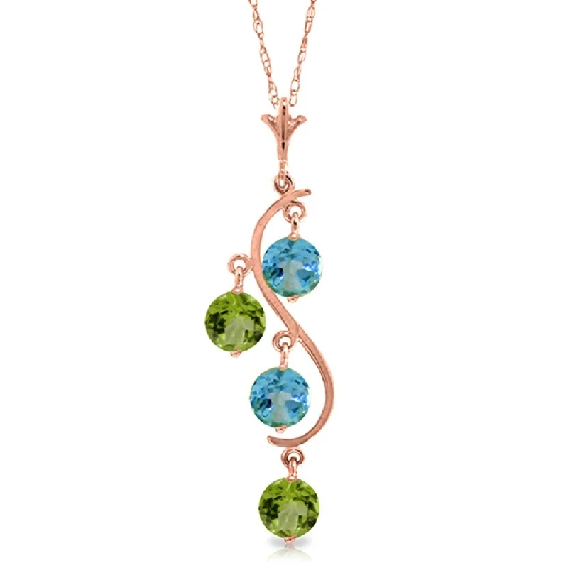 14K Rose Gold Necklace w/ Natural Peridots & Blue Topaz