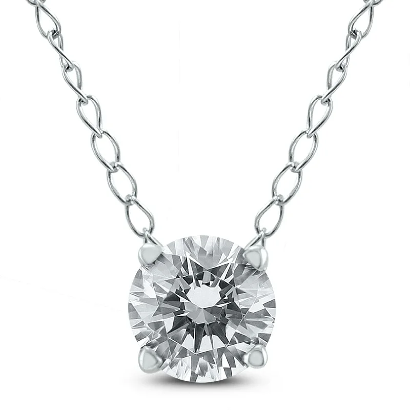 Smooth pendant necklaces-Marquee Certified 3/4 Carat Floating Round Diamond Solitaire Necklace in 14K White Gold