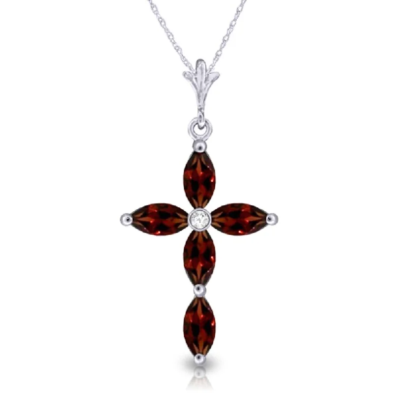 Tight clasp necklaces-1.23 Carat 14K White Gold Necklace Natural Diamond Garnet