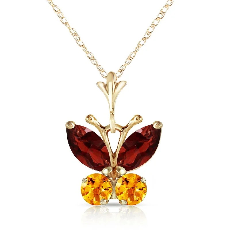 Soft silk necklaces-0.6 Carat 14K Gold Butterfly Necklace Garnet Citrine