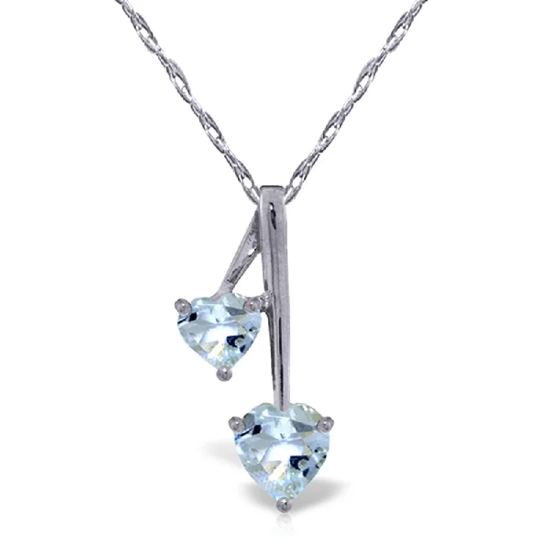 Luxe gem necklaces-1.4 Carat 14K White Gold Hearts Necklace Natural Aquamarine