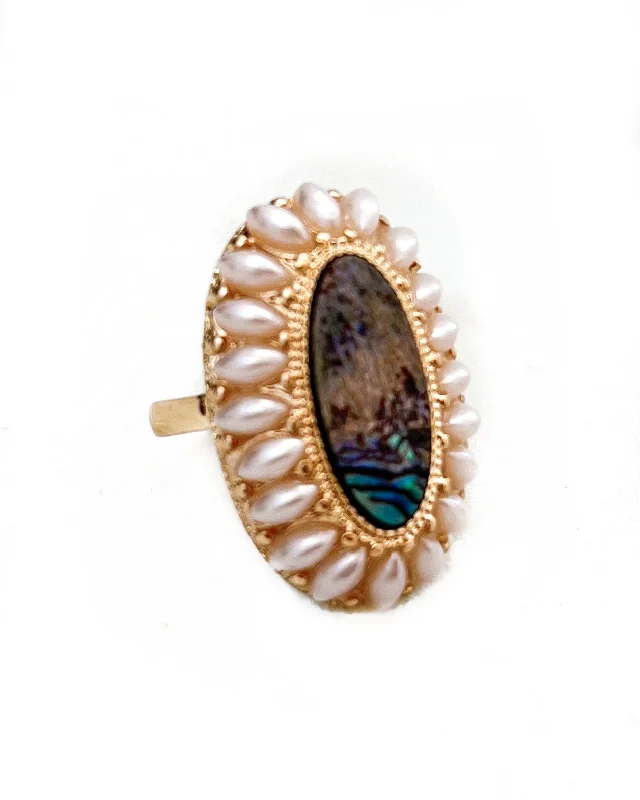 Sleek band rings-Roselle Pearl Stone Ring