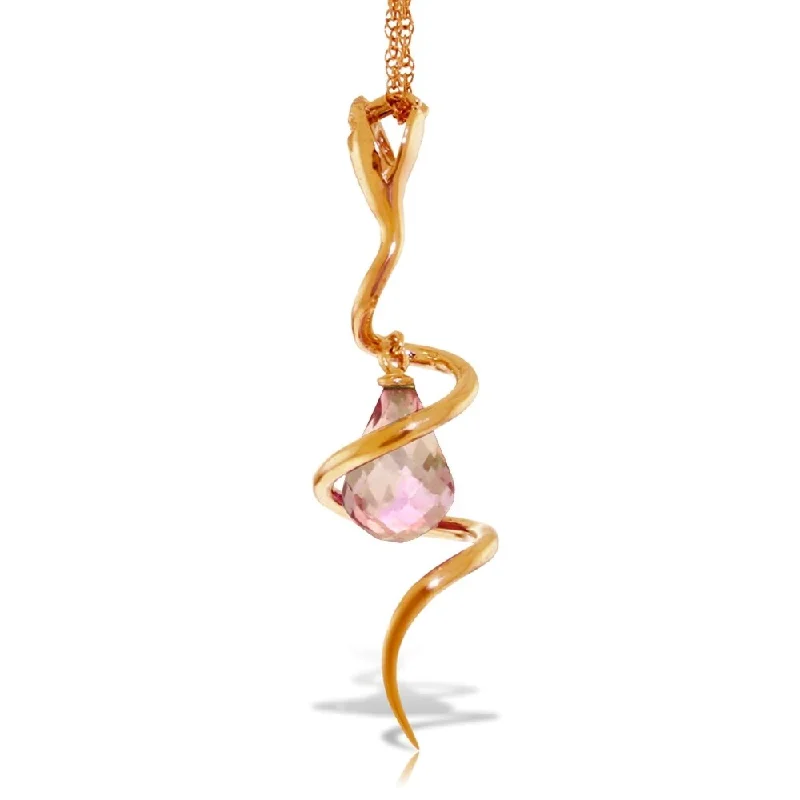 Frosted glass necklaces-14K Solid Rose Gold Snake Necklace with Dangling Briolette Pink Topaz & Diamond