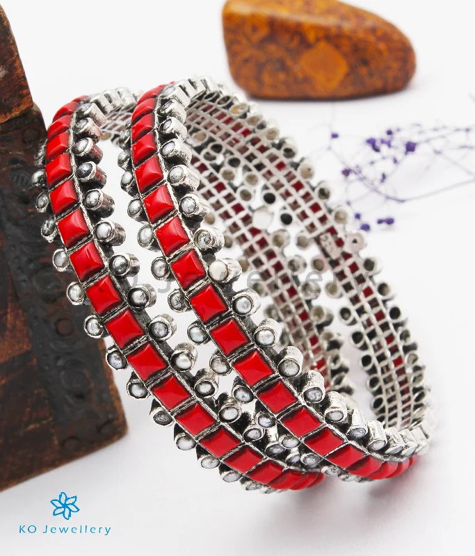 Cotton cord bangles-The Rajanya Silver Bangle (Oxidised/Coral/Size 2.2/2.4/2.6/2.8)