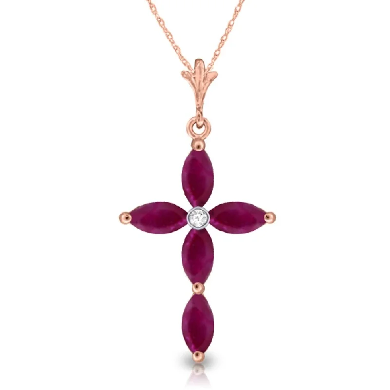 Bright stone necklaces-1.1 Carat 14K Rose Gold Necklace Natural Diamond Ruby