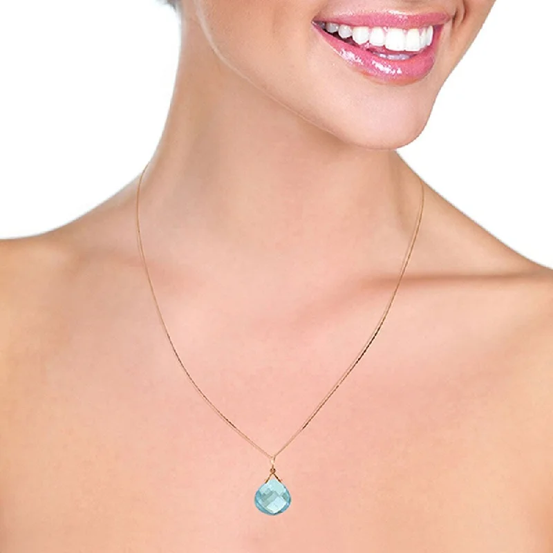 Pixie wing necklaces-14K Solid Rose Gold Necklace with Checkerboard Cut Blue Topaz