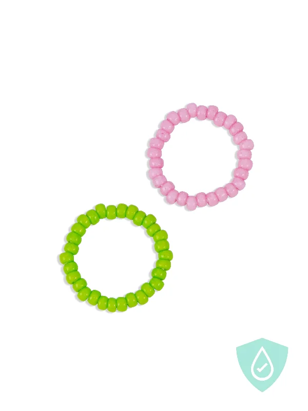 Quirky design rings-Pink and Green Beaded Ring Set