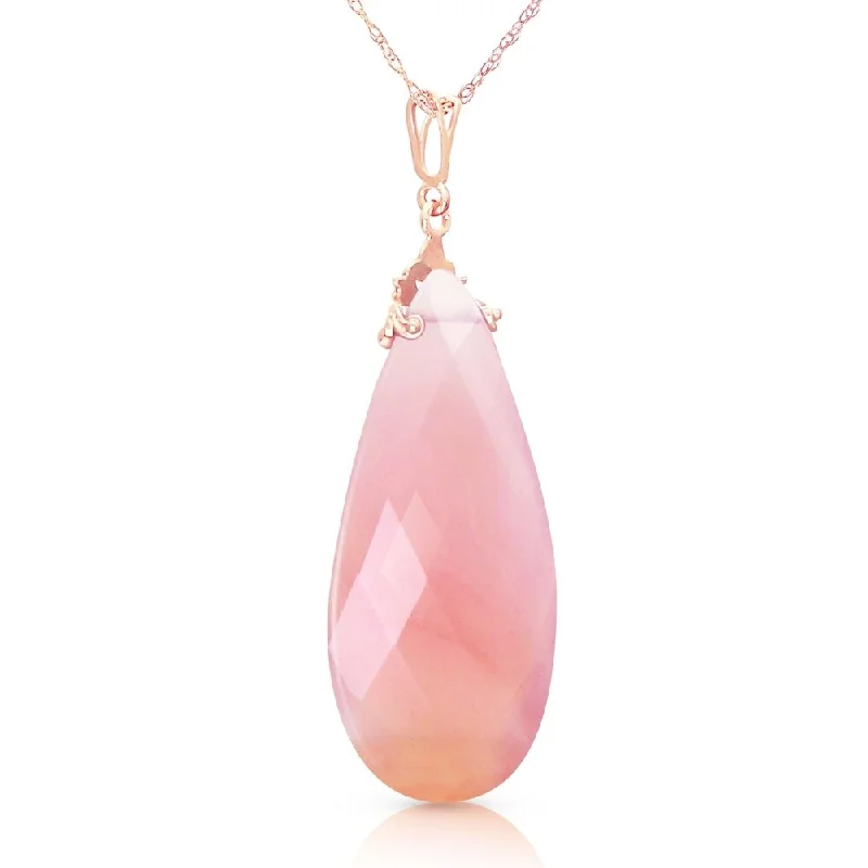 Owl charm necklaces-14K Solid Rose Gold Necklace with Briolette 31x16 mm Pink Chalcedony