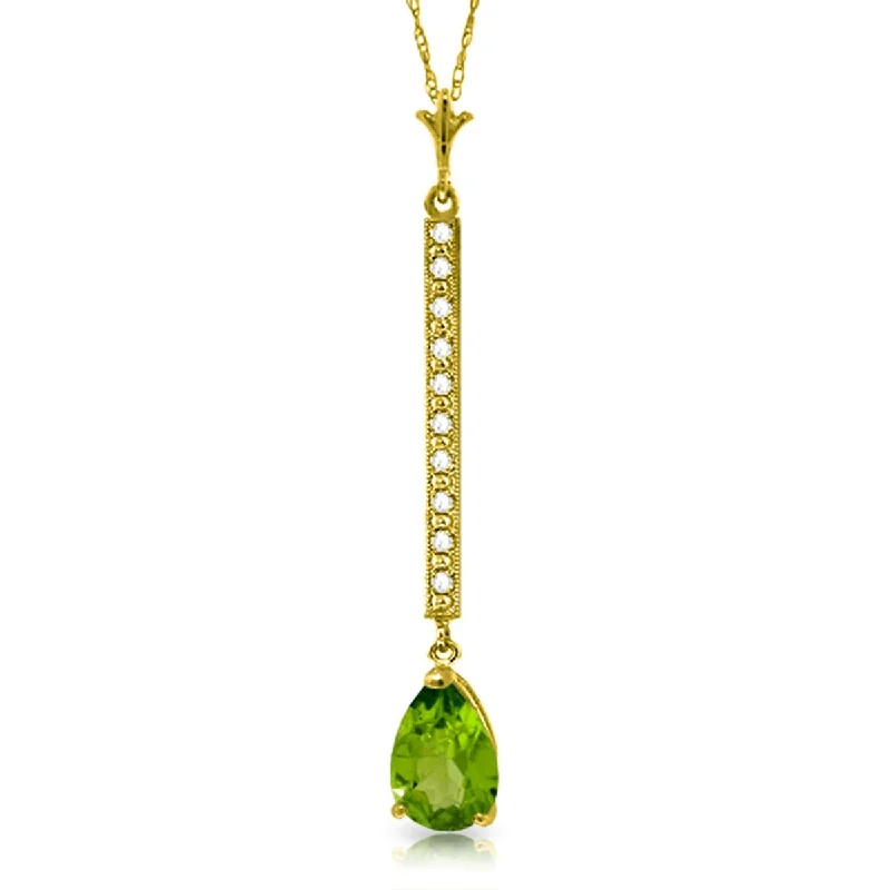 Swirl design necklaces-1.8 Carat 14K Solid Gold Dream Natural Peridot Diamond Necklace