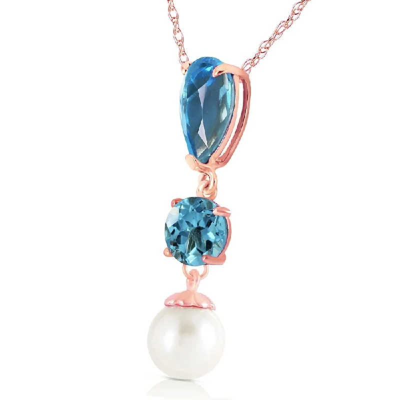 Elastic bead necklaces-5.25 CTW 14K Solid Rose Gold Necklace Blue Topaz pearl