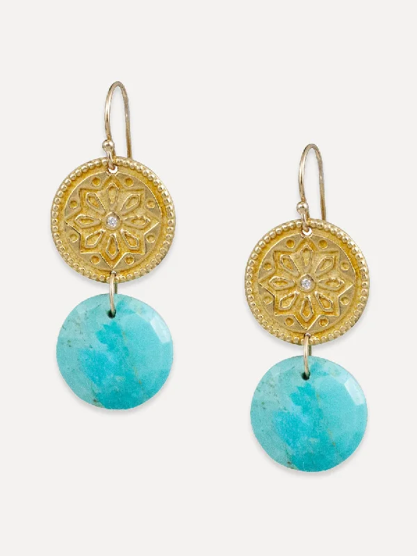 Square gem earrings-Sun Lotus Coin Earrings