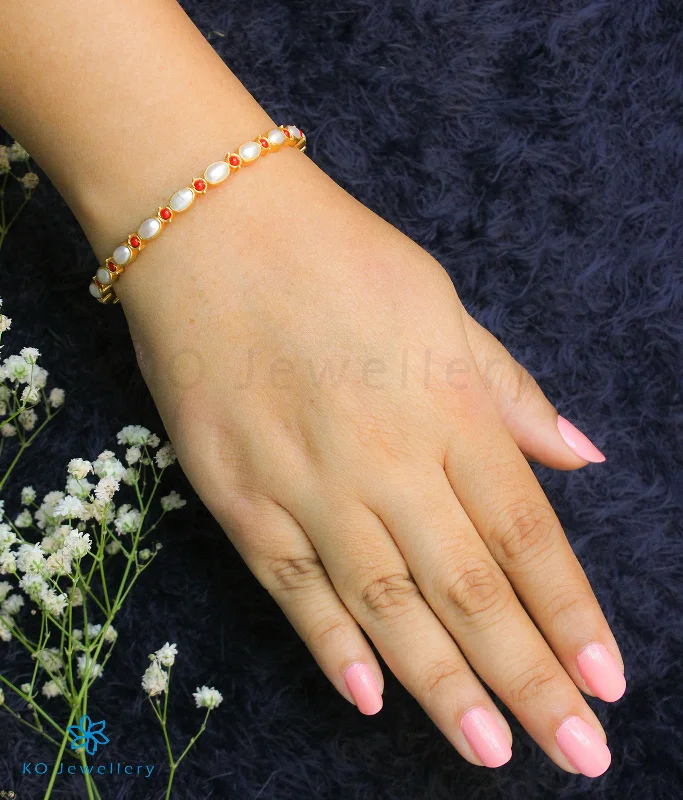 Retro charm bangles-The Adviti Silver Pearl Bangle (Size/2.2/2.4/2.6/2.8)