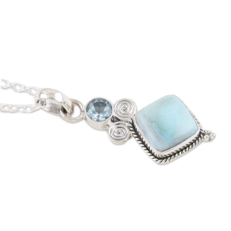 Astro charm necklaces-Novica Handmade Pastel Seas Blue Topaz And Larimar Pendant Necklace