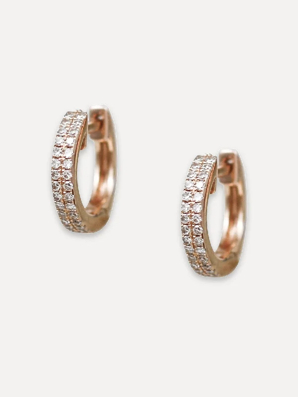 Light bead earrings-14K Double Row Mini Diamond Huggies