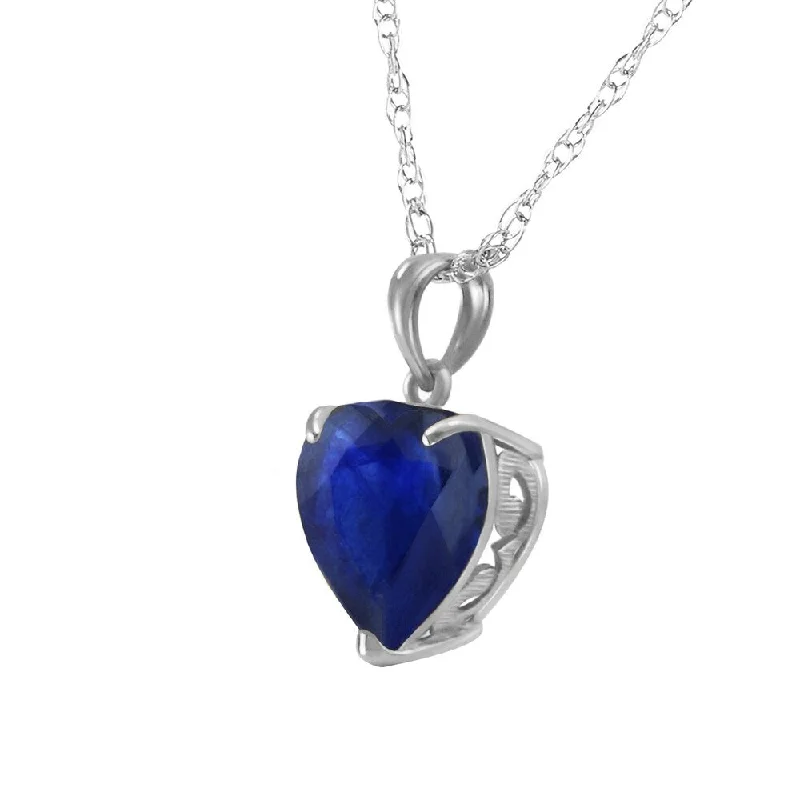 Multi-link necklaces-14K Solid White Gold Necklace with Natural 10mm Heart Sapphire