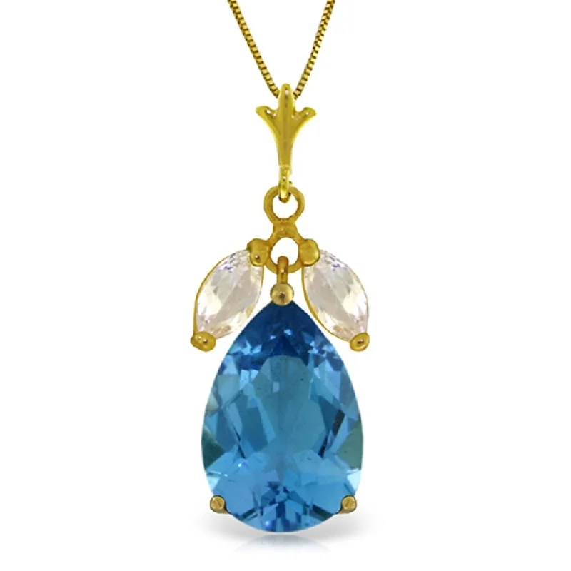 Luxe stone necklaces-6.5 Carat 14K Solid Gold Necklace Blue Topaz White Topaz