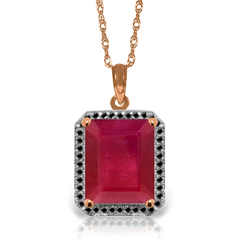 Layered link necklaces-7.45 Carat 14K Solid Gemstone Gold Necklace w/ Black Diamonds & Ruby