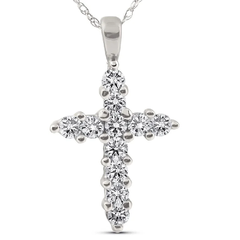 Luxe gem necklaces-Pompeii3 14k White Gold 1/2 Ct TDW Diamond Cross Necklace