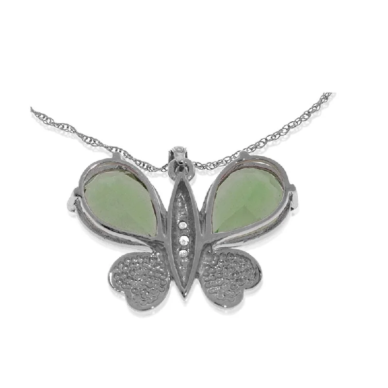 Chic art necklaces-14K Solid White Gold Batterfly Necklace with Natural Diamonds & Green Amethysts