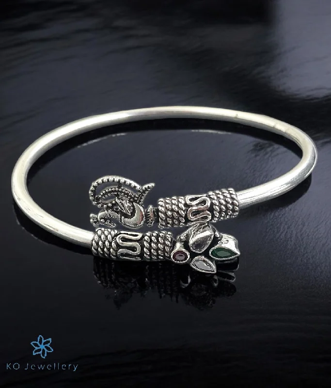 Cultured pearl bangles-The Vanini Silver Peacock Openable Gemstone Bracelet