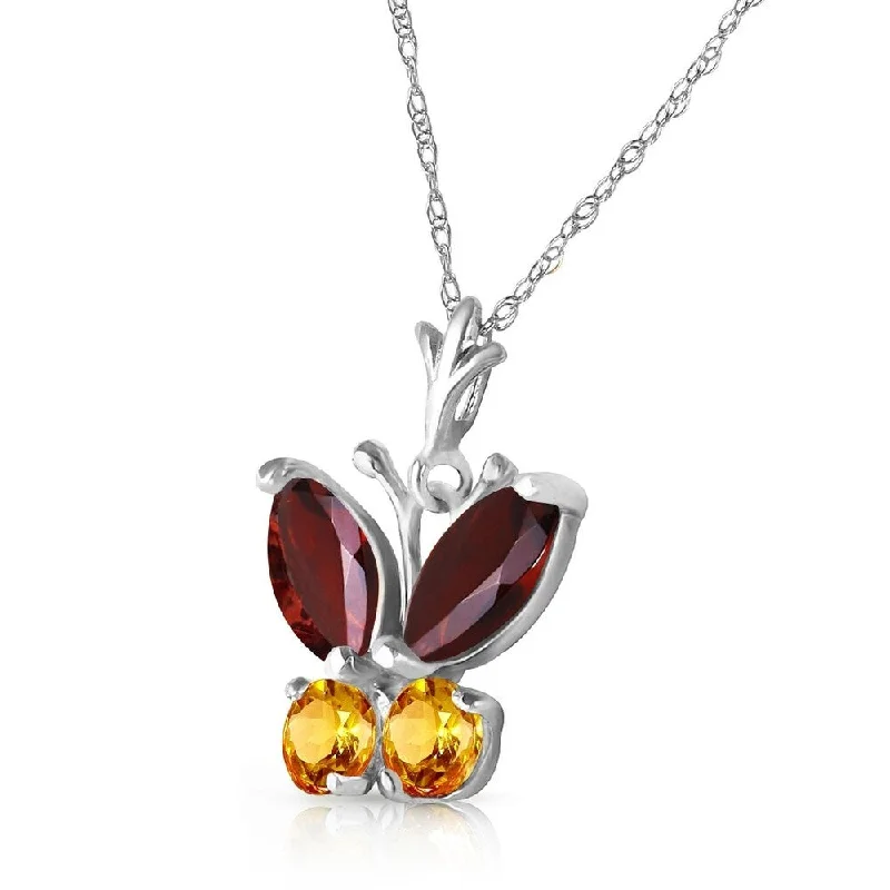 Vivid druzy necklaces-0.6 Carat 14K White Gold Butterfly Necklace Garnet Citrine