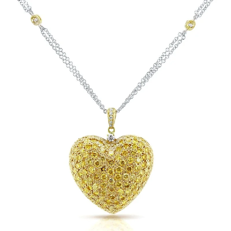 Crystal-twisted necklaces-Annello by Kobelli 18k Yellow Gold Necklace 3 4/5ct TDW Fancy Yellow Diamond Pave-set Dome Heart Pendant, 18in Chain (Certified)