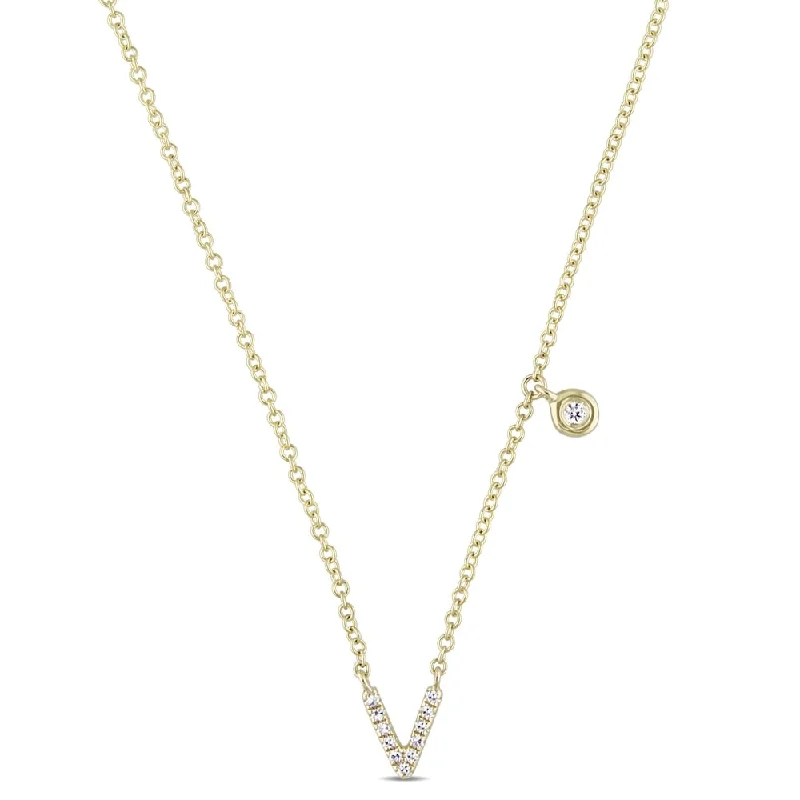 Crystal weave necklaces-Miadora 14k Yellow Gold Diamond Accent V-Shape Charm Necklace