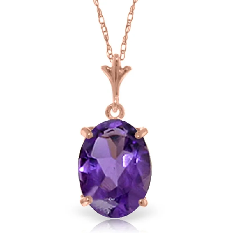 Tide shape necklaces-3.12 Carat 14K Rose Gold Solo Oval Amethyst Necklace