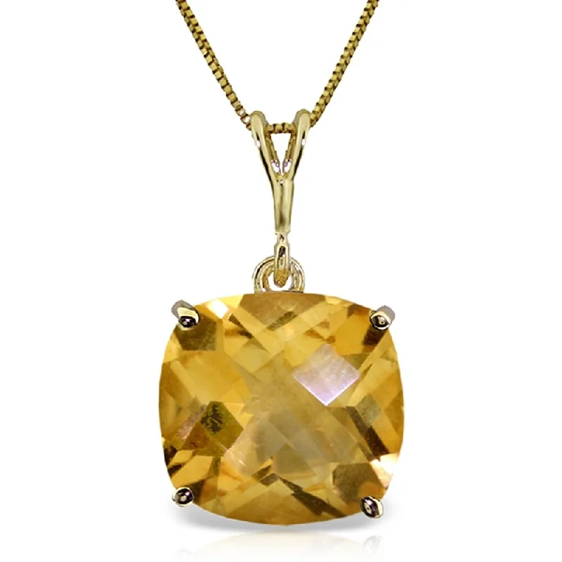 Spirit charm necklaces-3.6 Carat 14K Gold Necklace Natural Checkerboard Cut Citrine