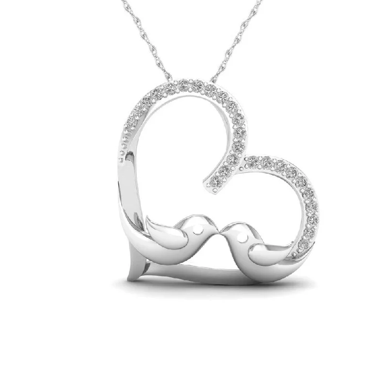 Rope braid necklaces-De Couer 10k White Gold 1/10ct TDW Diamond Dove in Heart Necklace