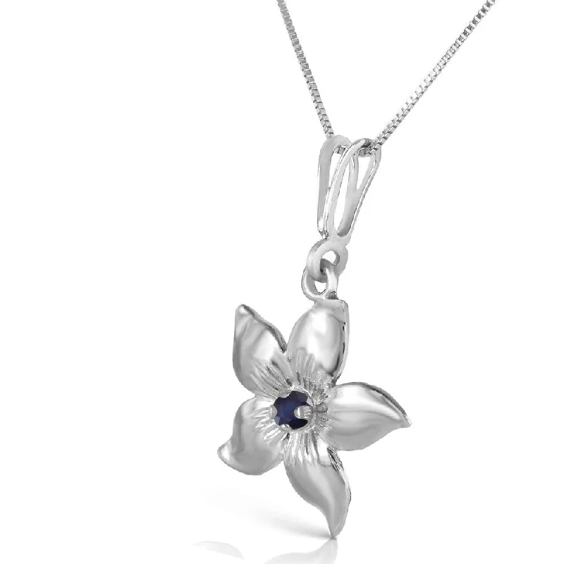 Minimal gem necklaces-0.1 Carat 14K Solid White Gold Flower Necklace Natural Sapphire