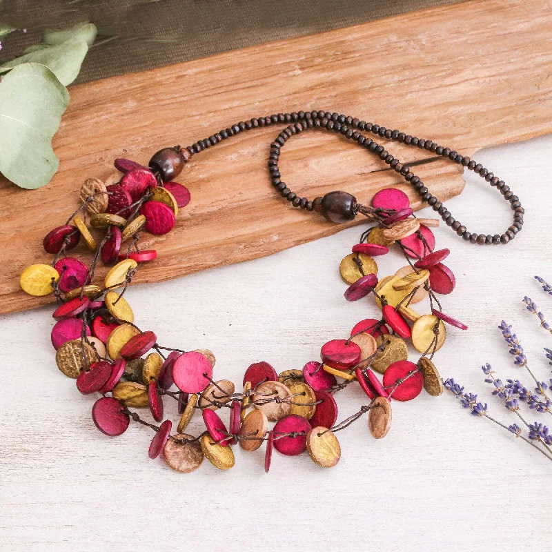 Ruby stone necklaces-Novica Handmade Cycles Of Tenderness Wood And Coconut Shell Beaded Strand Necklace