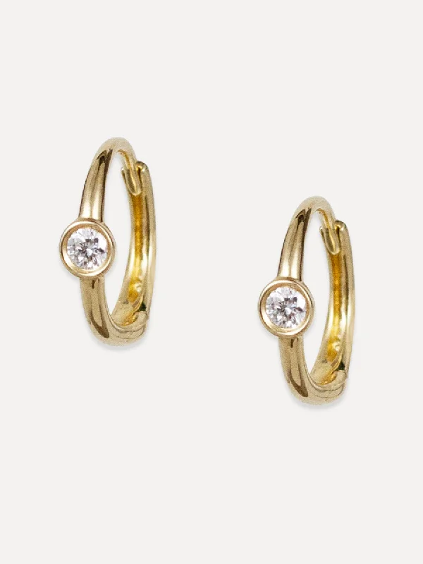 Large hoop earrings-14K Single Diamond Bezel Huggies