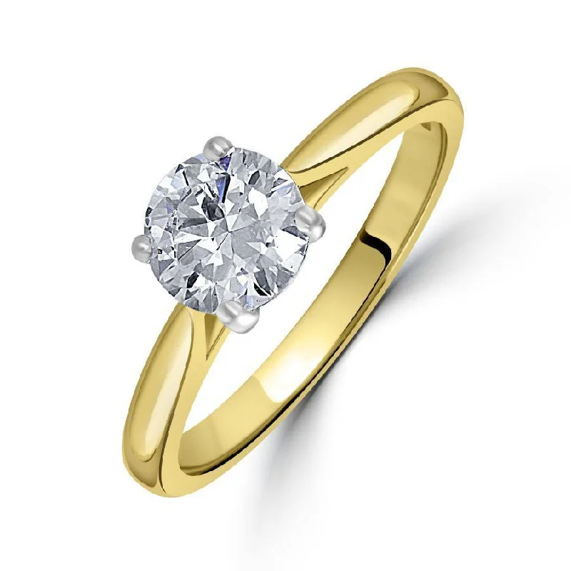 Vintage flair engagement rings-1.00ct Round Brilliant Cut Diamond Solitaire 18ct Yellow Gold Ring