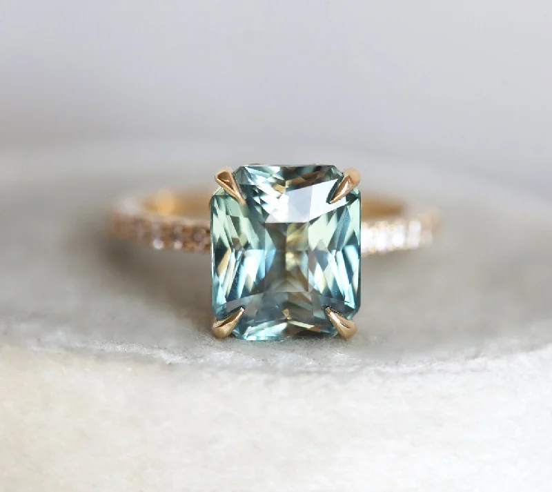 Silk detail engagement rings-Caitlyn Mint Sapphire Diamond Ring