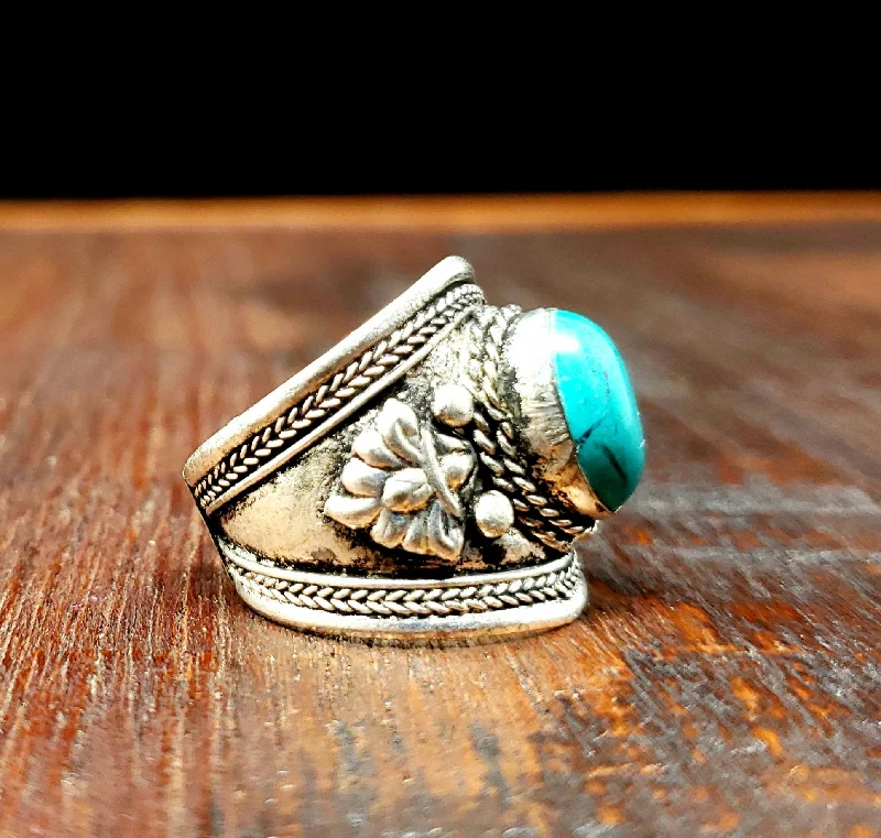 Wide gold rings-Silver Tibetan Turquoise Ring