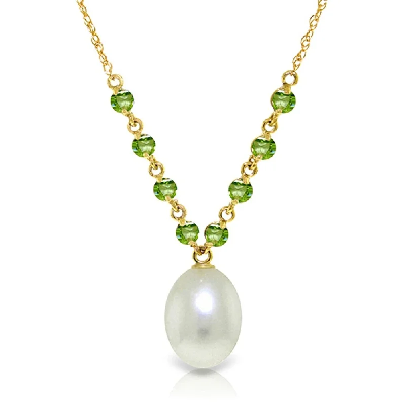 Fine thread necklaces-5 CTW 14K Solid Gold Necklace Natural Peridot pearl