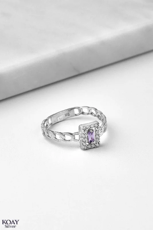 Sapphire gem rings-Purple Rectangle Zircon Gourmet Ring