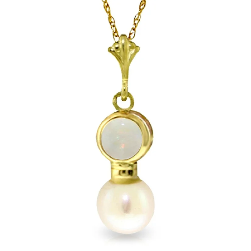 Zodiac charm necklaces-2.59 Carat 14K Gold Necklace Natural Opal Pearl