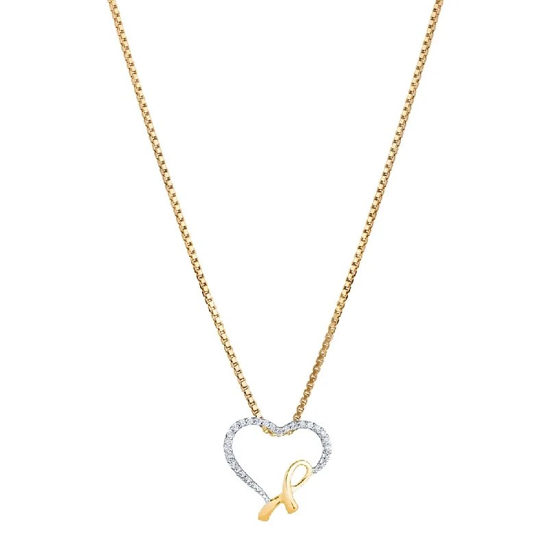 Galaxy charm necklaces-14k Yellow Gold Diamond Heart Ribbon Pendant Necklace