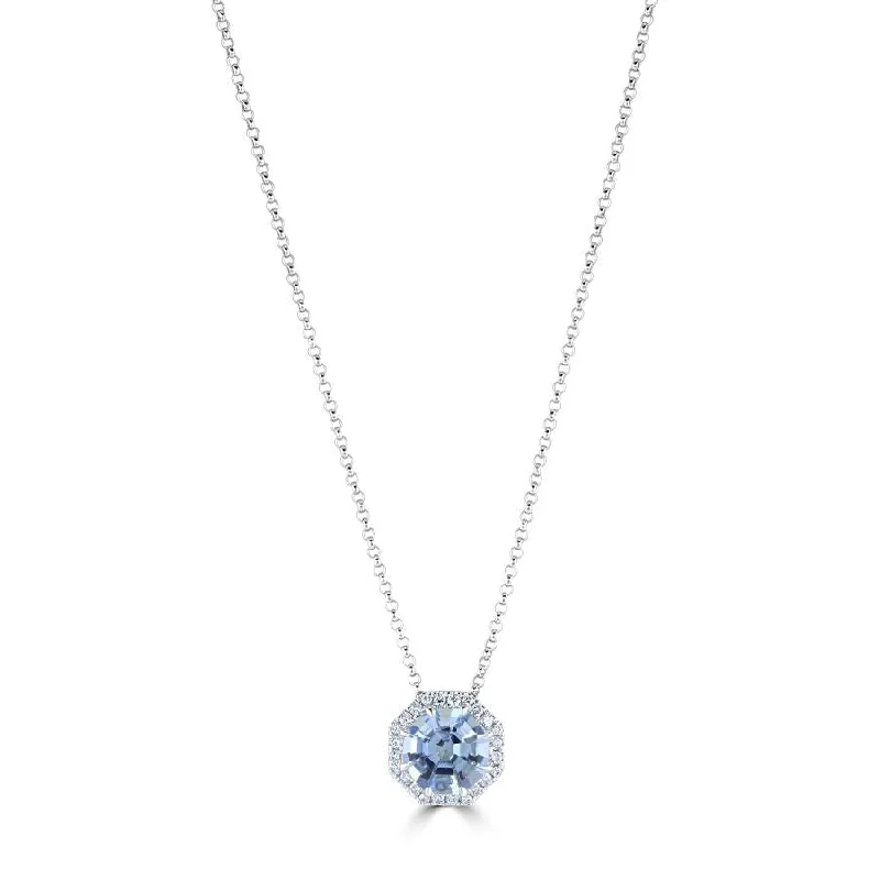 Pear shaped engagement rings-18ct White Gold Santa Maria Aquamarine & Diamond Octagonal Halo Cluster Pendant