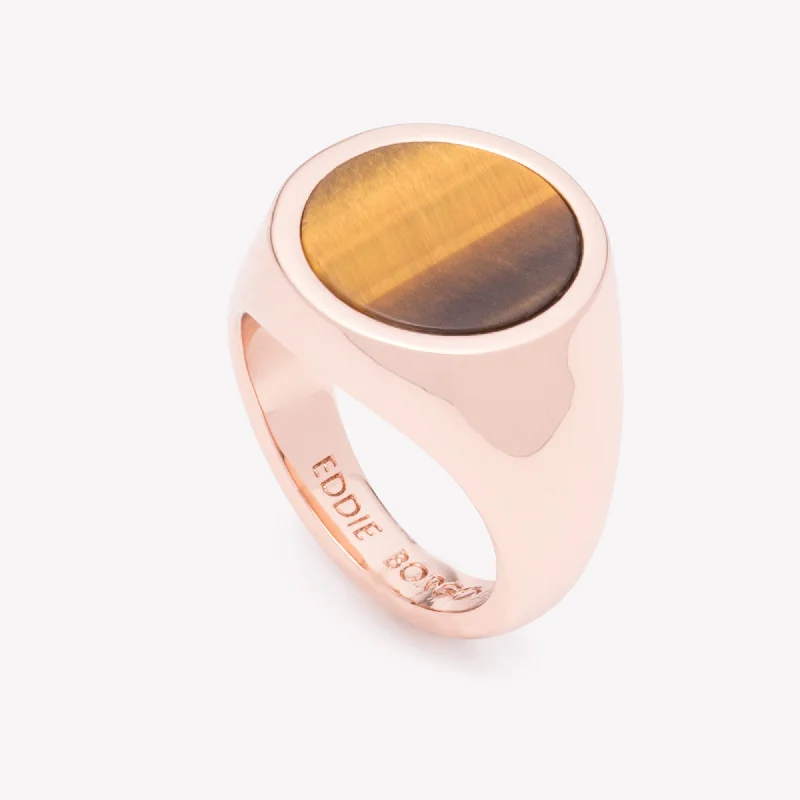 Quirky design rings-INLAID SIGNET RING - TIGER EYE