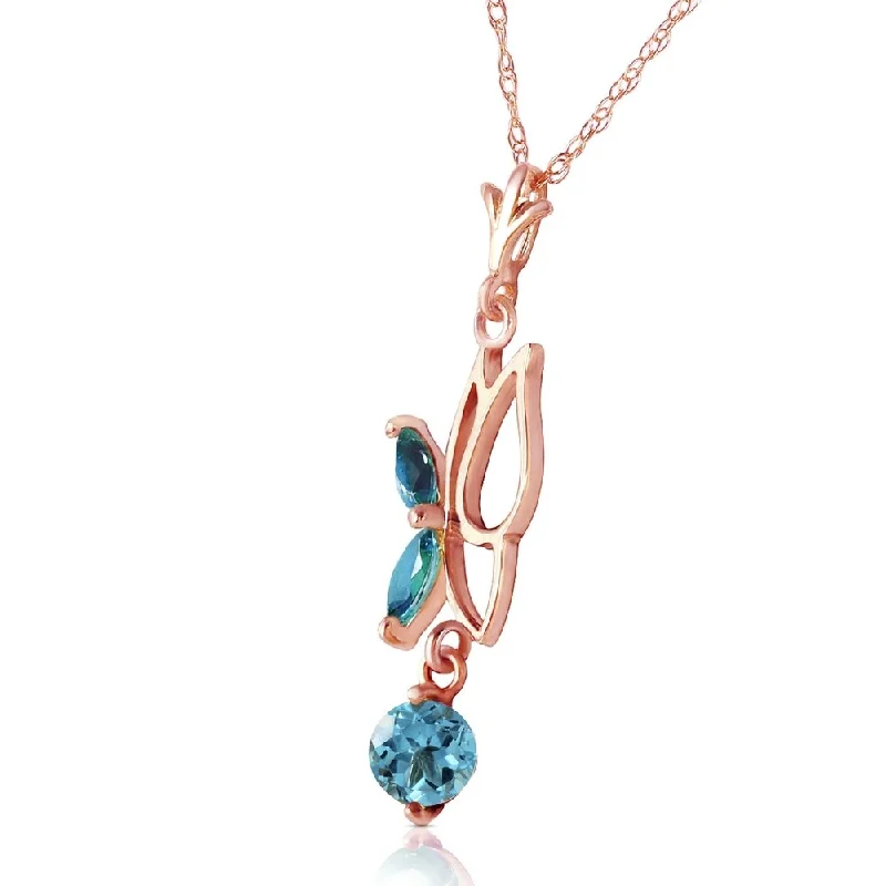 Zodiac charm necklaces-14K Solid Rose Gold Butterfly Necklace with Blue Topaz