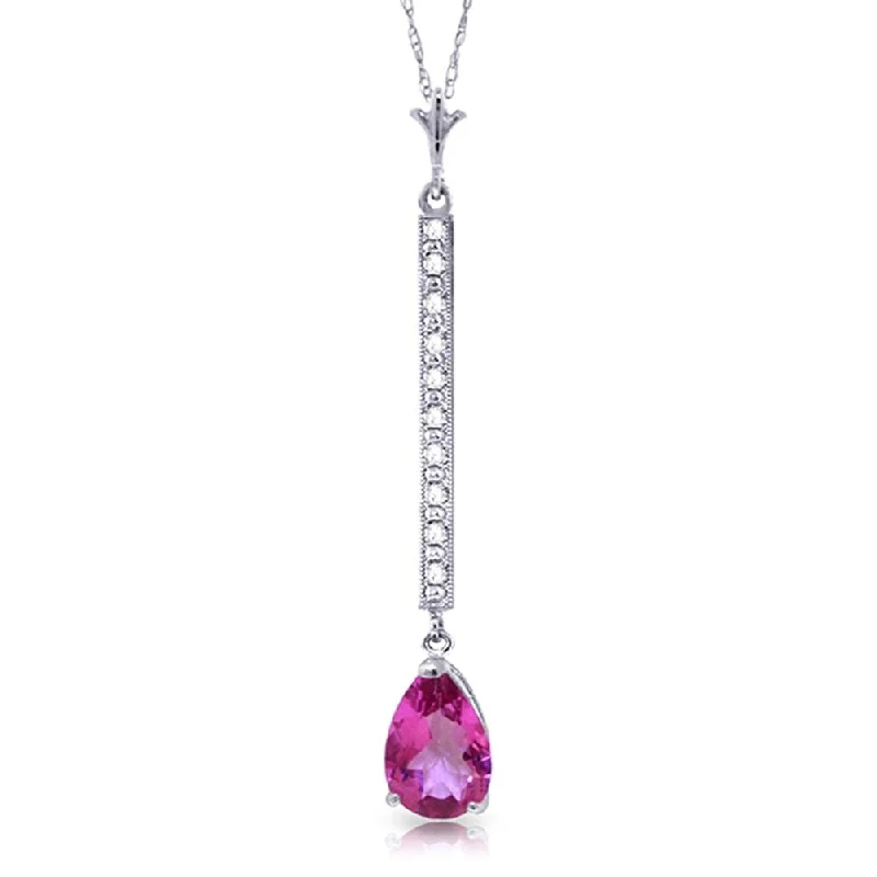 Tie-style necklaces-1.8 Carat 14K Solid White Gold Necklace Diamond Pink Topaz