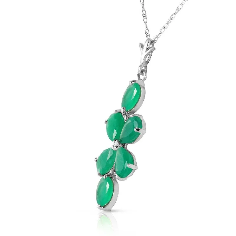 Solid stone necklaces-3.15 CTW 14K Solid White Gold Delicate Leaf Emerald Necklace